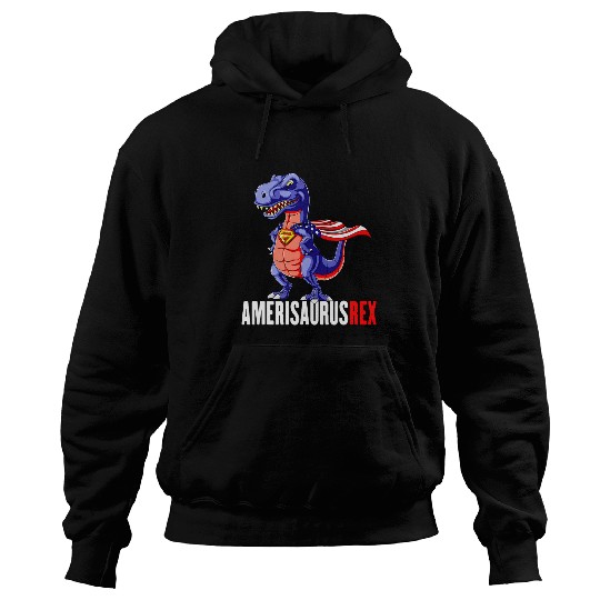 Dinosaur Pet Amerisaurus T rexs Dinosaur American Flag 4th of July Pride Hoodies
