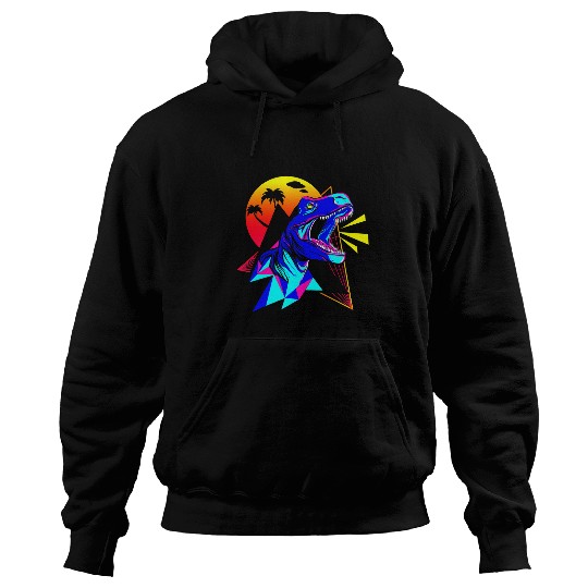 Dinosaur Pet Retro 80s TRex Dinosaur UFO Spaceships Retrowave Hoodies