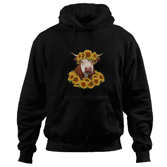 Cow Pet With Sunflowers Farming Farmer Life Cow Lovers Hoodies