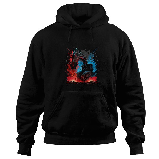 Excavator Fun Flames Excavator Driver Construction Worker Retro Hoodies