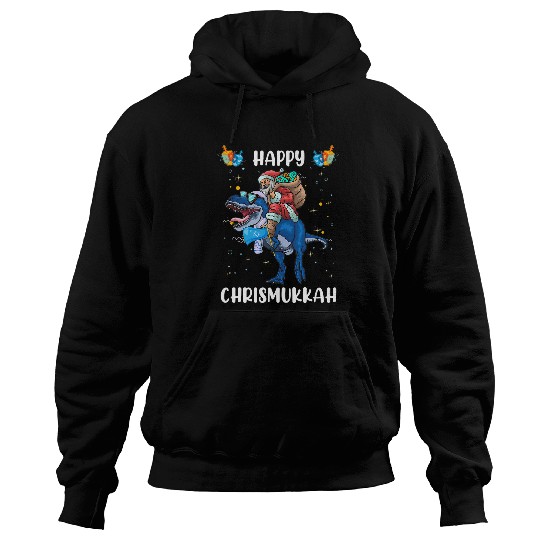 Dinosaur Pet Happy Chrismukkah Santa Riding Dinosaur Funny Hanukkah xmass Hoodies