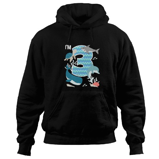 Whale Pet Kids 3 Year Old Ocean Life Whale Dolphin Shark 3rd Birthday Hoodies
