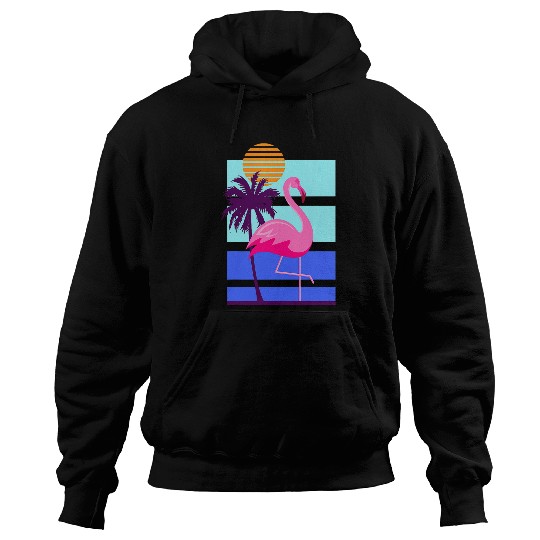 Flamingo Pet Art Deco Synthwave Style Flamingo Design Hoodies