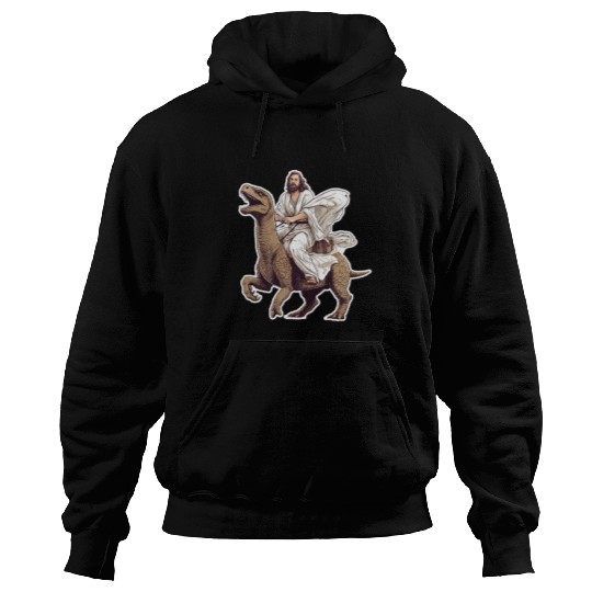 Dinosaur Pet Jesus Riding a Dinosaur Men Women Youth Hoodies