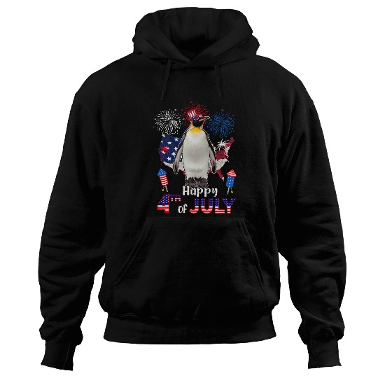Penguin Pet Proud American Flag Firesworks Happy 4th Of July Hoodies