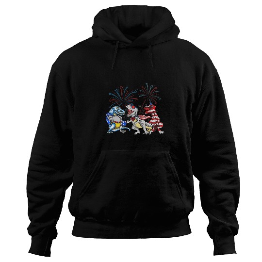 Dinosaur Pet Red White Blue T rexs Dinosaur Firework 4th Of July Hoodies