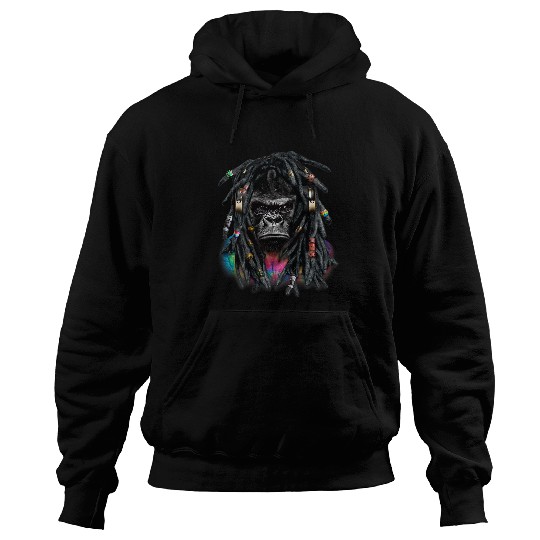 Gorilla Pet with Reggae Dreadlocks Hair Hoodies