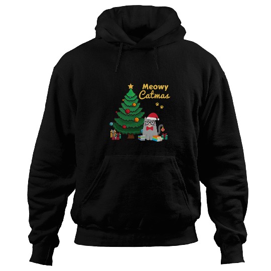 Book Fun Cat Christmas Meowy Catmas Long Sleeve Hoodies