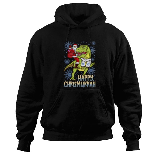 Dinosaur Pet Hanukkah Chrismukkah Santa riding Dinosaur and Star of David Hoodies