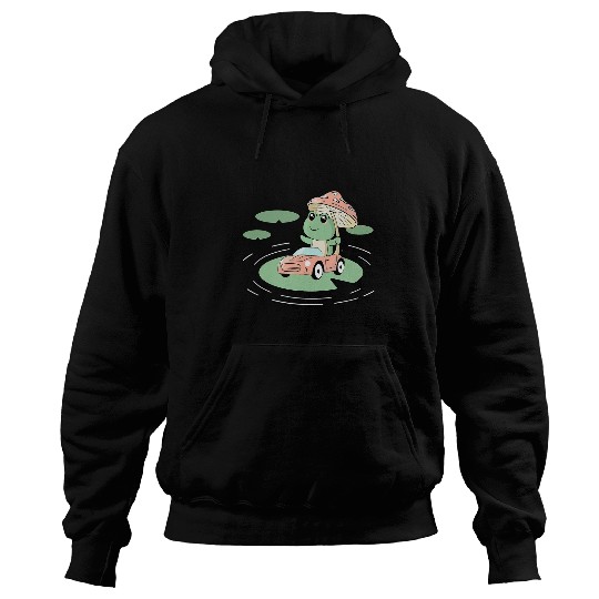 Frog Pet in Car with Mushroom Water Lily Cottagecore Hoodies