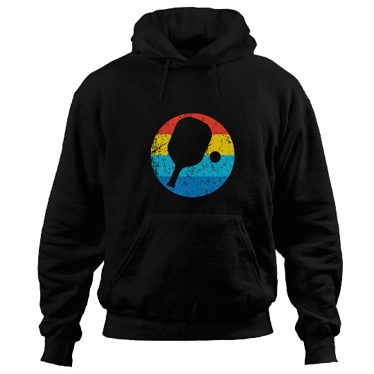 Sport Pickleball Pickleball Paddle Silhouette Retro 1970s Style Hoodies