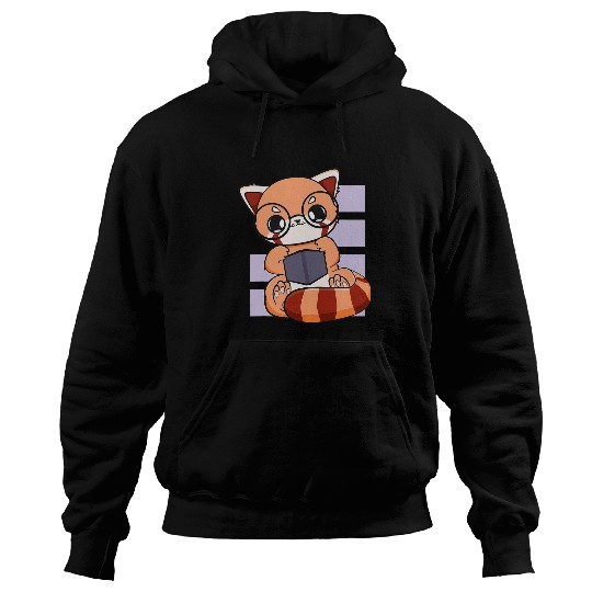 Book Fun Chibi Red Panda Read Book Lover Anime Otaku Hoodies
