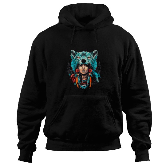 Coyote Mammal Woman wolfs Head Native American Warrior Tradition Hoodies