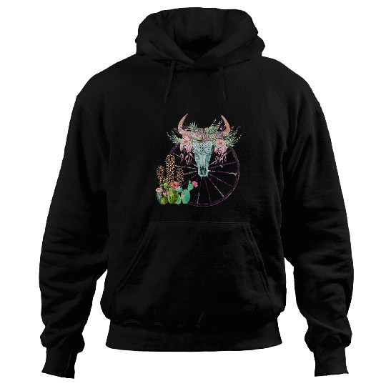Horse Pet Western Cow Bull Skull Cactus In The Desert Rodeo Horse Girl Hoodies