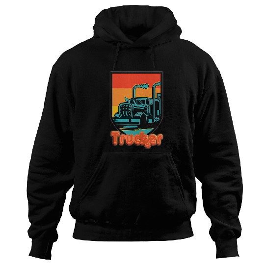 Truck Fun 18 Wheeler Semi Truck Driver 70s 80s Retro Style Trucker Hoodies