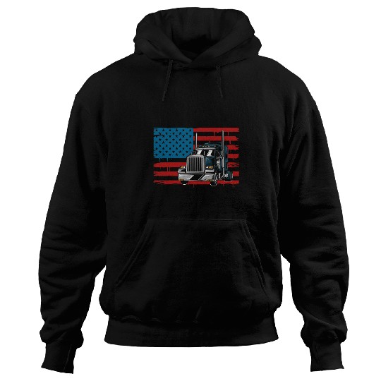 Truck Fun American Flag 18 Wheeler Big Rig Trucker Hoodies