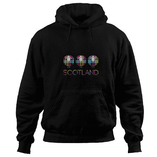 Sheep Pet Trio of Scottish PinkBlue and Yellow Tartan Patterned Hoodies