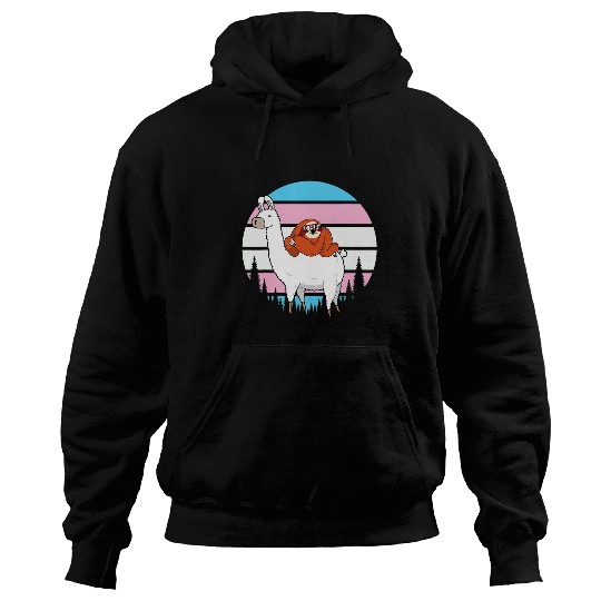 Sloth Pet Riding Llama LGBTQ Retro Transgender Pride Flag Ally Hoodies