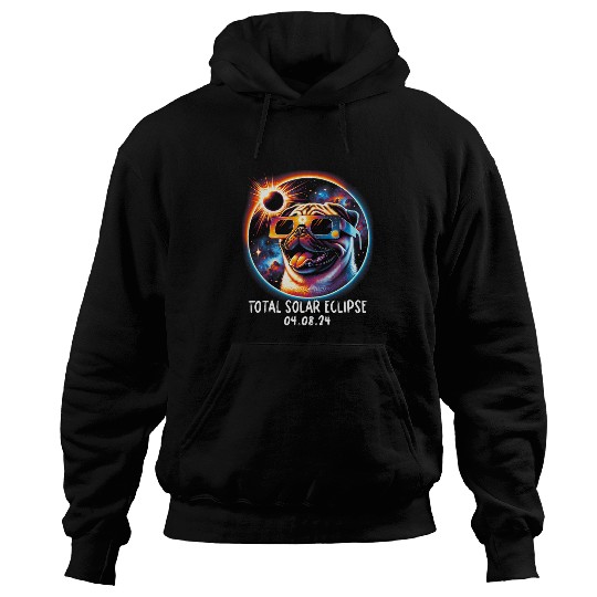 Pug Pet Solar Eclipse Pug Wearing Glasses Pet April 8 2024 Hoodies