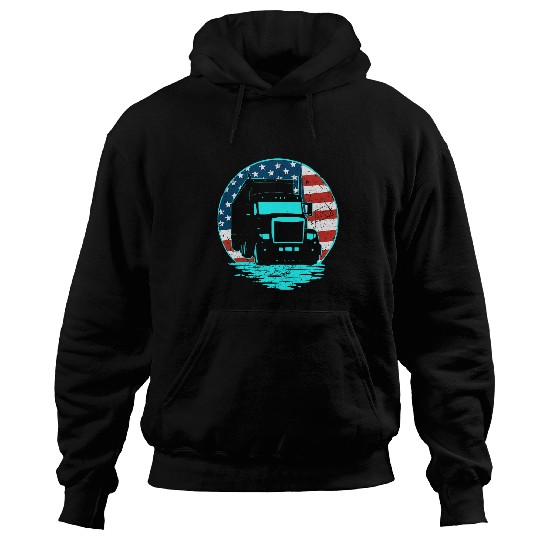 Truck Fun Retro Big Rig Semi Truck vintages American Flag Hoodies