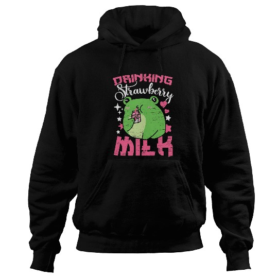 Frog Pet Strawberry Milk Kawaii Pink Cow Milky Drink Lover Hoodies