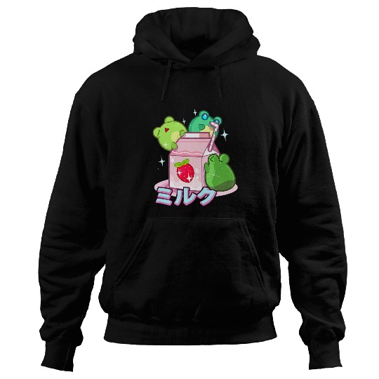 Frog Pet Strawberry Milk Cottagecore Toad Aesthetic Japan Hoodies