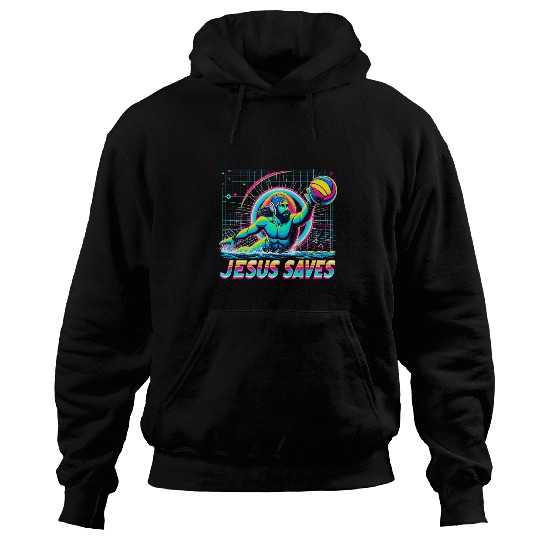80s Vaporwave Jesus Saves Water Polo Hoodies