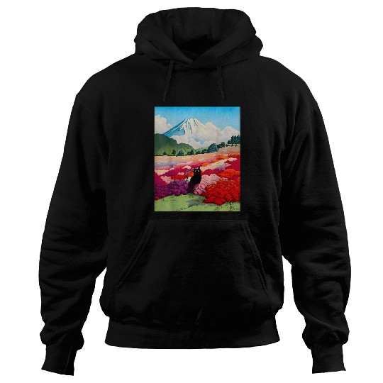 black cats Mount Fuji from an Azalea Garden Hoodies