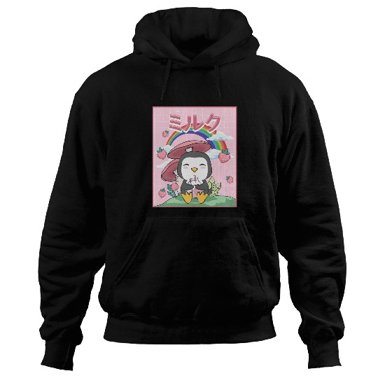 Penguin Pet Cottagecore Aesthetic Kawaii Penguin Strawberry Milk Hoodies
