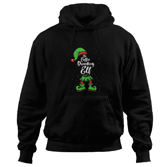 Coffee Fun Drinking Elf Matching Family Christmas Pajama Costume Hoodies