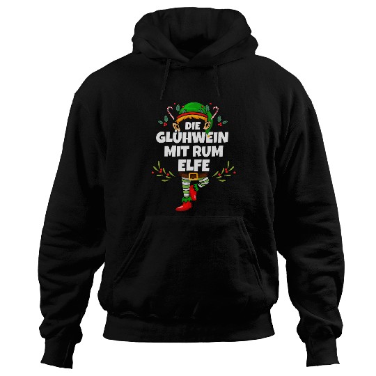 Wines Fun Ladies Mulled Wines with Rum Elf Funny Christmas Elf Design Hoodies