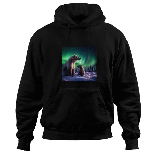 Alaska Northern Lights with Bears Vacay Camping Hiking Photo Hoodies