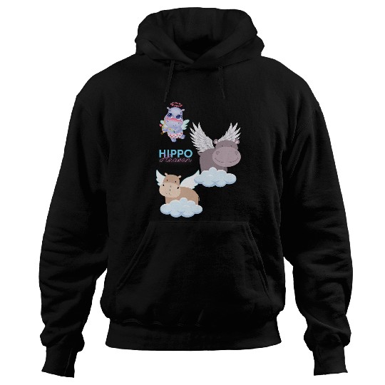 Hippo Pet Heaven Cute Hippos on Clouds Halos Animals Kids Adults Hoodies