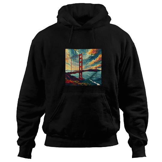 Golden Gate Bridge Sky Colorful Illustration Graphic Hoodies