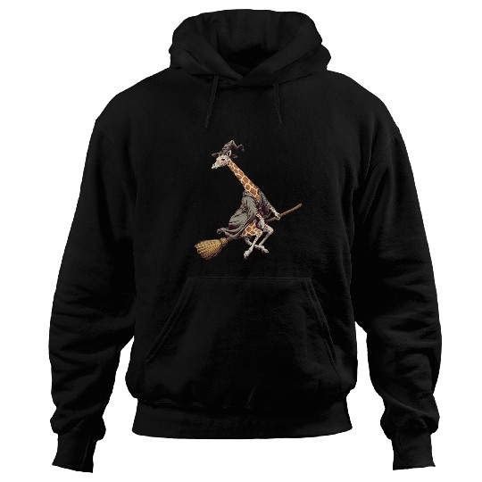 Giraffe Pet Witch on Broom Halloween Costume Magic Lovers Hoodies