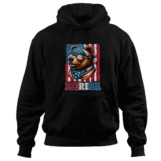 Bear Pet Bear Wearing US Flag Costume Independence July 4th MERICA Hoodies