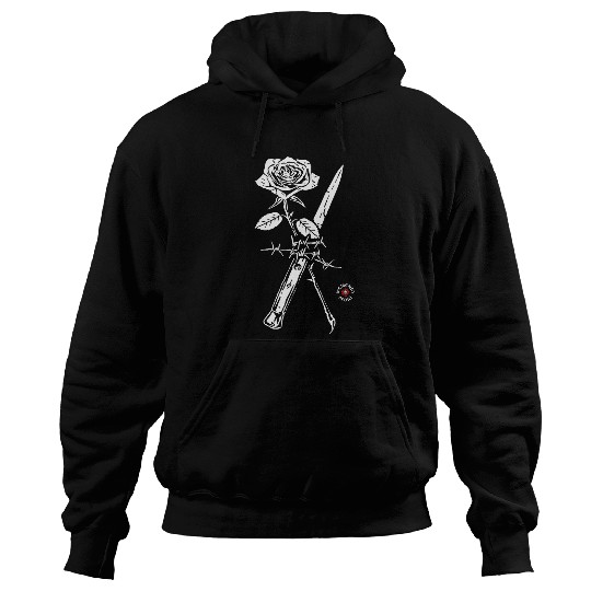 Barbed Wire Blade and Rose Memento Mori Tattoo Graphic Hoodies