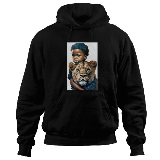 Black Boy walking with lions Confidence African American Men 1 Hoodies