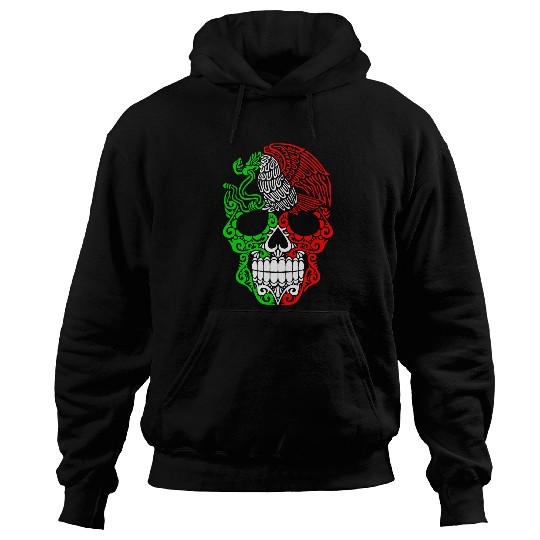 Calavera Mexicana con Aguila Mexican Flag Sugar Skull Hoodies