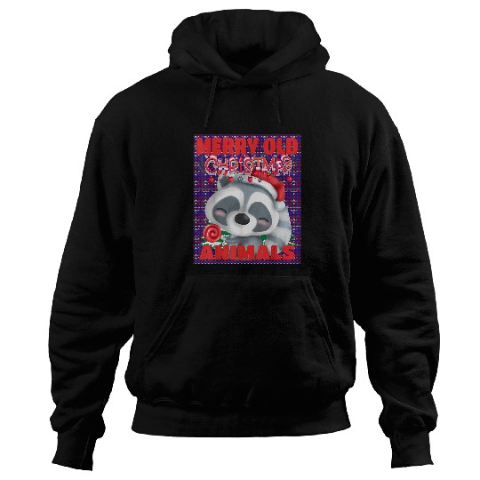 Raccoon Pet Ugly Merry Old Christmas Animals Sweater Lollipop Raccoon Hoodies