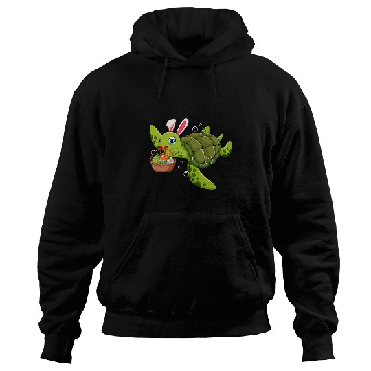 Turtle Pet Cute Bunny Turtle Hold Easter Eggs Basket Happy Easter Day Hoodies