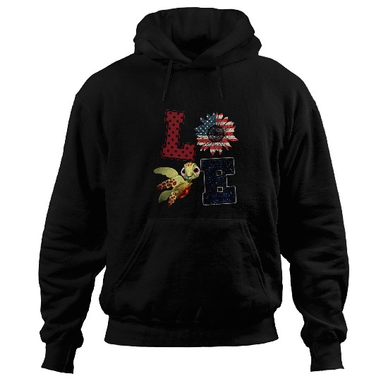 Turtle Pet cute love turtle and sunflower american flag happy Hoodies
