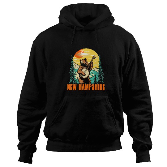 Bear Pet New Hampshire Banjo Picking Bear Outdoor Music Lover Hoodies