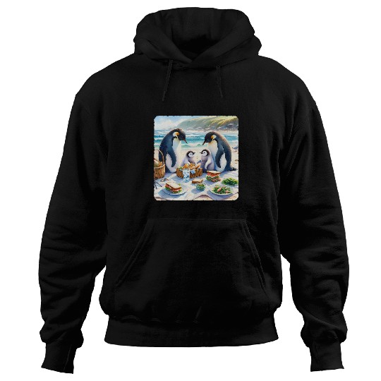 Penguin Pet Family Picnic On Sunny Beach With Food Parents Hoodies