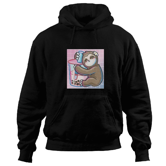 Sloth Pet Cute vaporwave art kawaii hugging sloth boba milk tea Hoodies