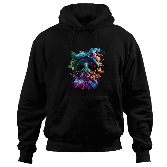 Colorful peace sign clouds sky pacifist freedom pattern Hoodies