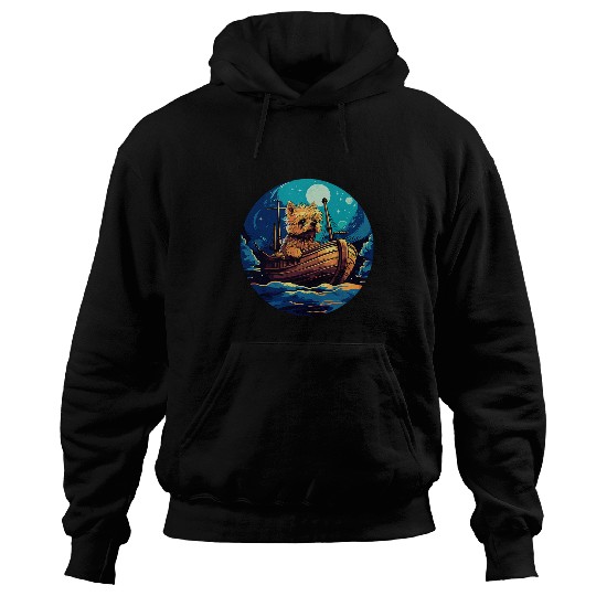 Cute Yorkie Sailor Crossing Lonely Sea Sailboat Night Sky Hoodies