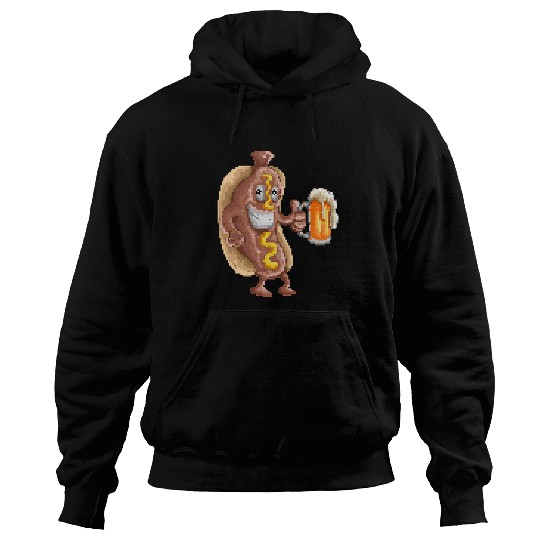 Beer Fun Hotdog Having A Beer Pixel 8 bit Art Hoodies