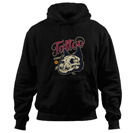 Cat Skull Tattoo Hoodies