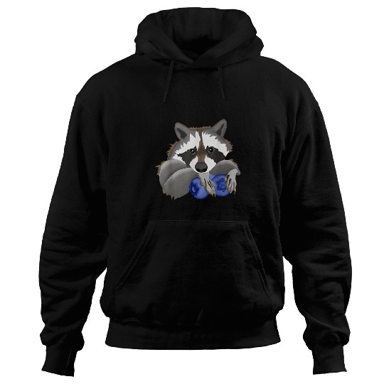 Raccoon Pet with blueberries Hoodies